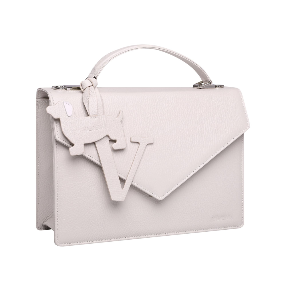 Handle Bag with shoulder strap made of calfskin light creme